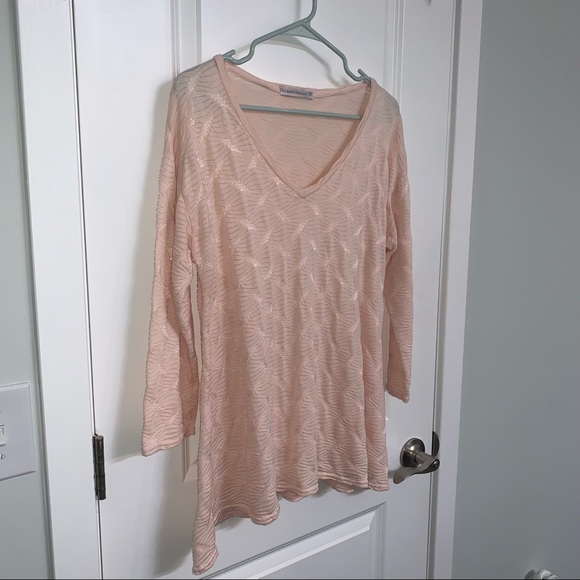 Women’s M Cut Loose Light Peach A-Line 3/4 Sleeve Textured Burnout Top - Picture 5 of 11